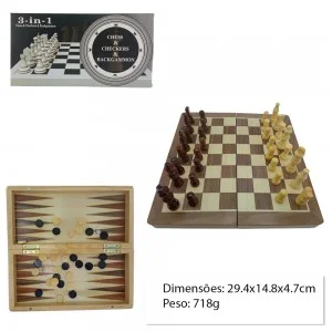 Jogo De Xadrez Dama E Gamão Estojo Madeira 40 X 40 Cm - Chess