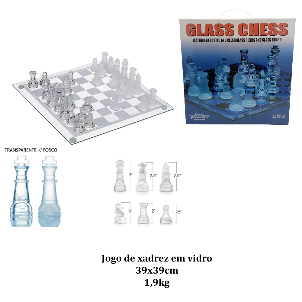 Jogo de xadrez tabuleiro vidro