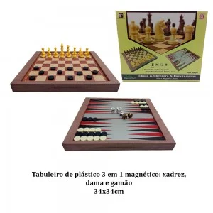 Jogo de Xadrez, Dama, Gamão 3 Em 1 Tabuleiro Couro - Zoocen Chess