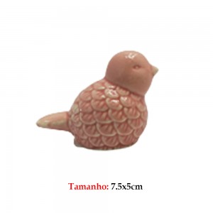 ENFEITE CERAMICA PASSARO ROSA