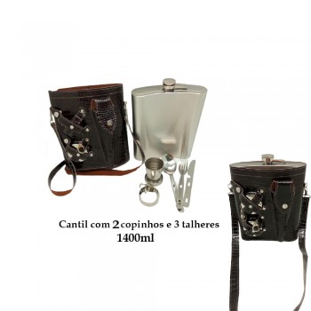 CANTIL 1400ML COM 2 COPOS E 3 TALHERES + BOLSA Marrom Escuro REF: APPT-48A