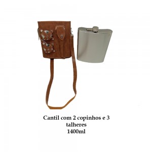 CANTIL 1400ML COM 2 COPOS E 3 TALHERES + BOLSA MARROM CLARO REF: APPT-48A