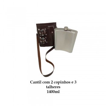 CANTIL 1400ML COM 2 COPOS E 3 TALHERES + BOLSA Marrom Liso REF: APPT-48A