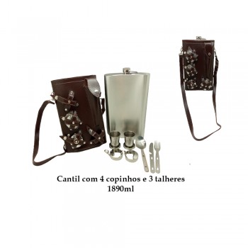 CANTIL 1890ML COM 4 COPOS E 3 TALHERES + BOLSA MARROM ESCURO LISO REF: APPT-64A