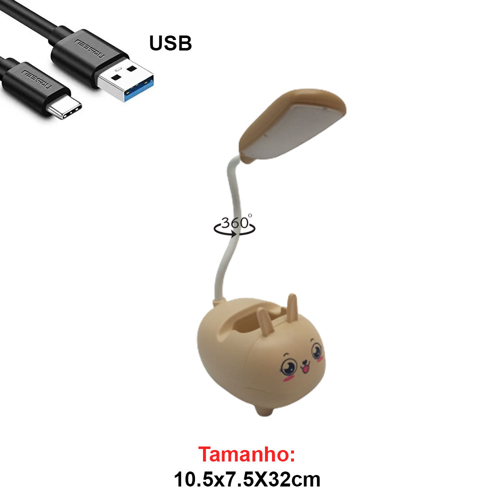 LUM.DEC.LAMP.LED.MESA USA CABO USB MOD.COELHO COR BEGE