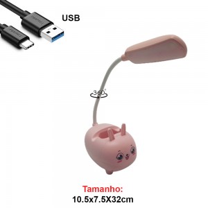 LUM.DEC.LAMP.LED.MESA USA CABO USB MOD.COELHO COR ROSA