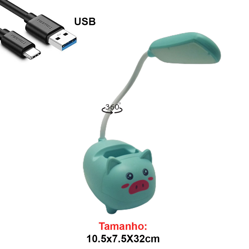 LUM.DEC.LAMP.LED.MESA USA CABO USB MOD.PORCO COR: AZUL