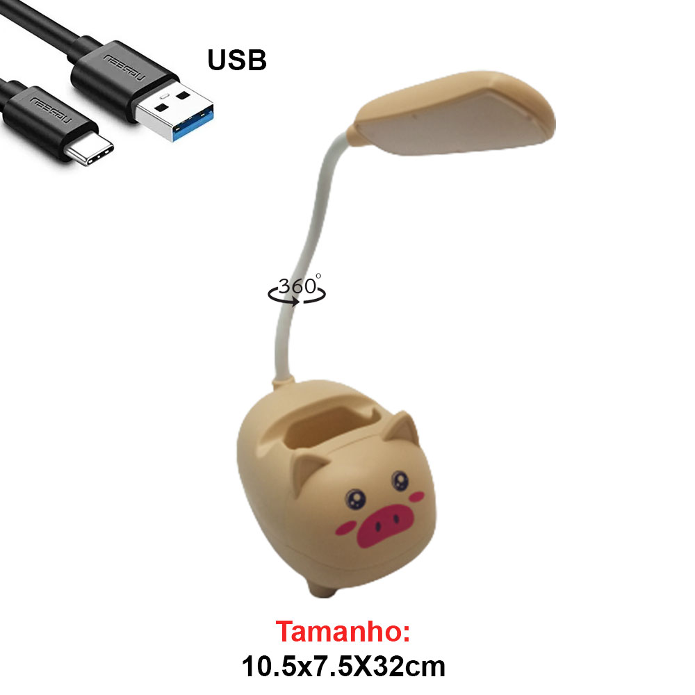 LUM.DEC.LAMP.LED.MESA USA CABO USB MOD.PORCO COR: BEGE