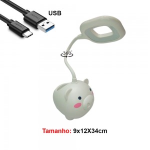 LUM.DEC.LAMP.LED.MESA USA CABO USB MOD.PORCO COR: BRANCO