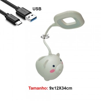 LUM.DEC.LAMP.LED.MESA USA CABO USB MOD.PORCO COR: BRANCO