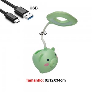 LUM.DEC.LAMP.LED.MESA USA CABO USB MOD.PORCO COR: VERDE