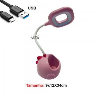 LUM.DEC.LAMP.LED. USA CABO USB MOD.DINOSSAU COR: ROSA
