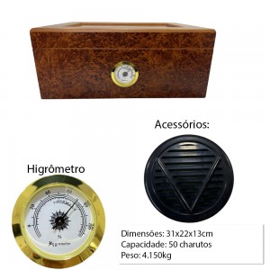 CAIXA PARA ARMAZENAR 50PÇS DE CHARUTO COM VISOR EM VIDRO E MADEIRA REF: VG50769AG CAIXA PARA ARMAZENAR 50PÇS DE CHARUTO COM VISOR EM VIDRO E MADEIRA REF: VG50769AG