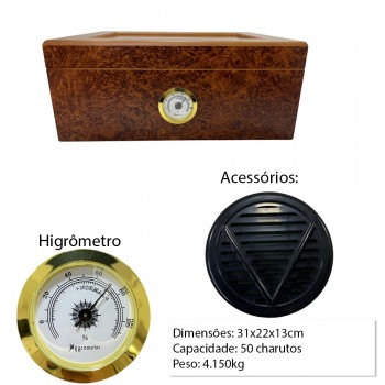 CAIXA PARA ARMAZENAR 50PÇS DE CHARUTO COM VISOR EM VIDRO E MADEIRA REF: VG50769AG CAIXA PARA ARMAZENAR 50PÇS DE CHARUTO COM VISOR EM VIDRO E MADEIRA REF: VG50769AG
