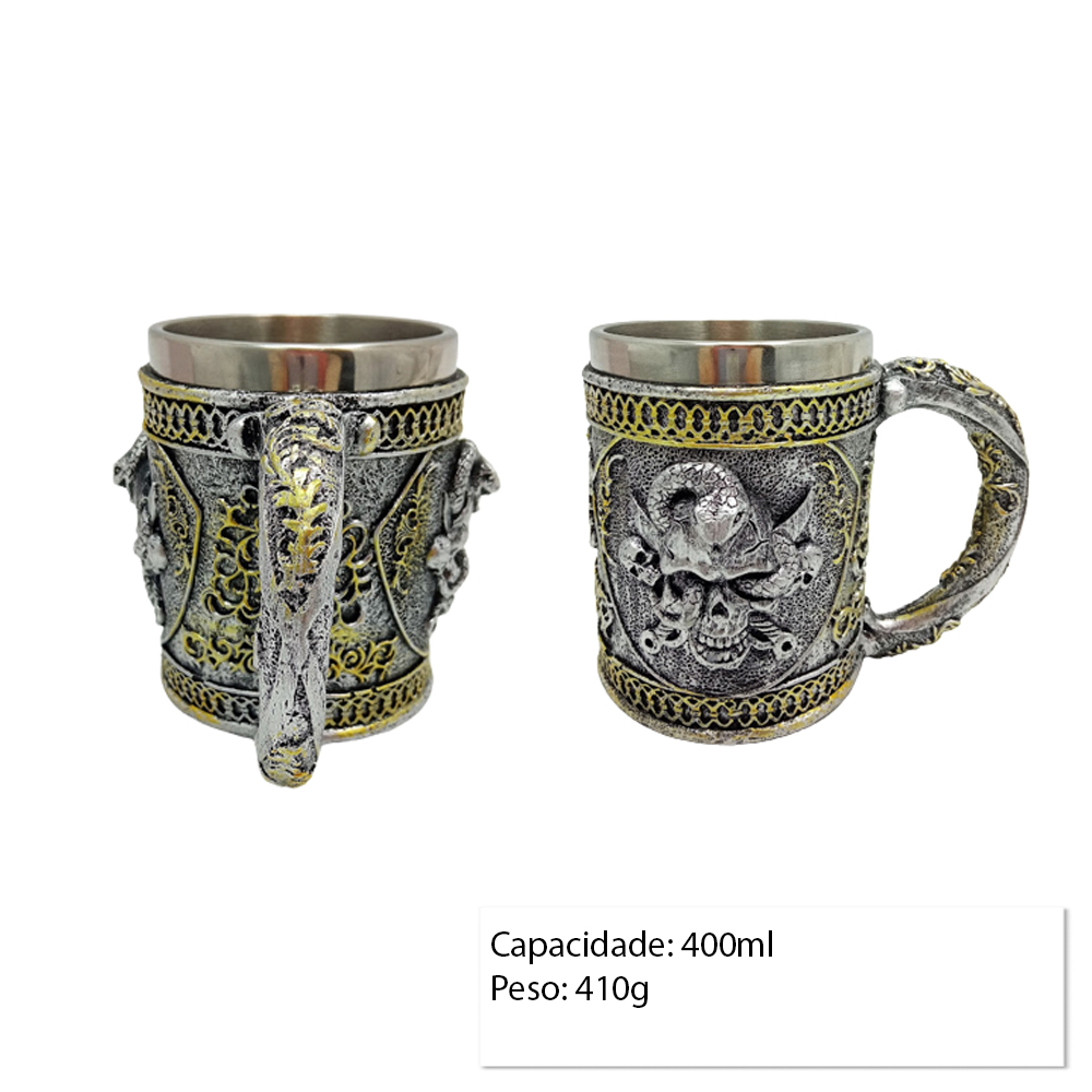 CANECA METAL REVEST.RESINA MOD.CAVEIRA 400ML REF:AP-B9136-2
