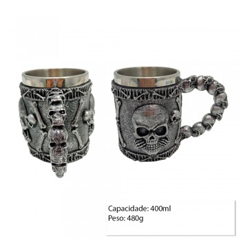 CANECA METAL REVEST.RESINA MOD.CAVEIRA 400ML REF:AP-B9142-1