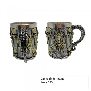 CANECA METAL REVEST.RESINA MOD.CAVEIRA 400ML REF:AP-171041-1