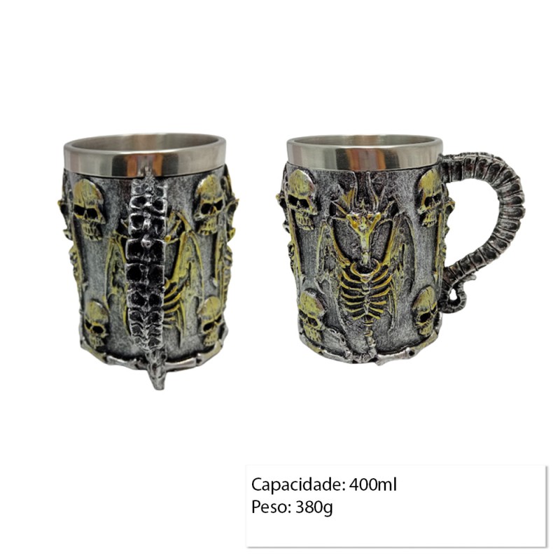 CANECA METAL REVEST.RESINA MOD.CAVEIRA 400ML REF:AP-171041-1 CANECA METAL REVEST.RESINA MOD.CAVEIRA 400ML REF:AP-171041-1