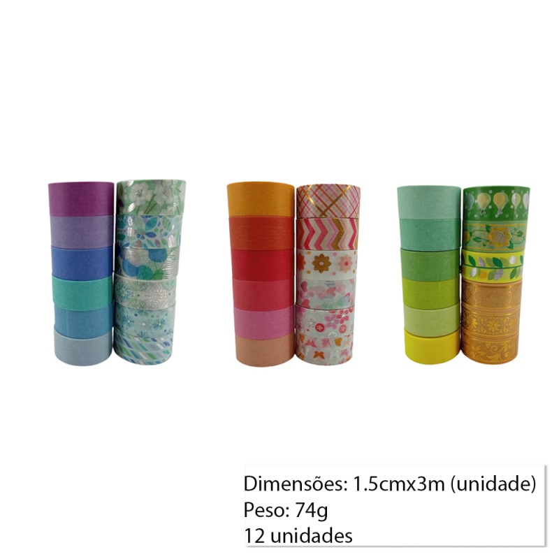 FITA ADESIVA C/6 COLORIDAS+6 ESTAMPADAS REF: AP24029P1.5-3 FITA ADESIVA C/6 COLORIDAS+6 ESTAMPADAS REF: AP24029P1.5-3