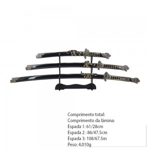 CONJ. 3 ESPADAS KATANAS S/CORTE C/ SUPORTE  REF: APZS-9607