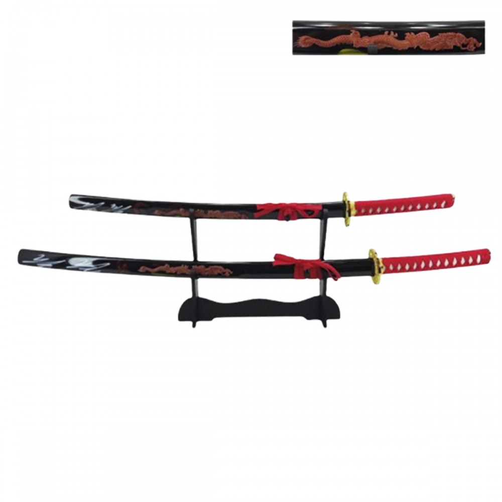 CONJ. 2 ESPADAS KATANAS S/CORTE C/ SUPORTE  REF: APZS-9608A