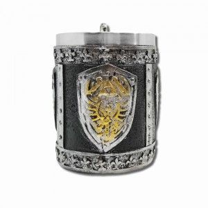 CANECA MEDIEVAL MODELO BRASÃO EM RESINA E INOX 400ML  REF: 1146B