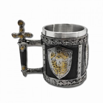 CANECA MEDIEVAL MODELO BRASÃO EM RESINA E INOX 400ML  REF: 1146B