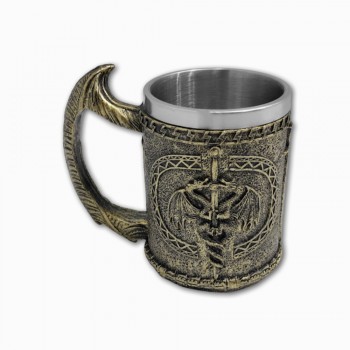 CANECA MEDIEVAL MODELO DRAGÃO E ESPADA EM RESINA E INOX 400ML  REF: 22001B