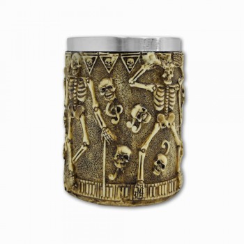 CANECA MEDIEVAL MODELO ESQUELETOS EM RESINA E INOX 400ML  REF: 1194B
