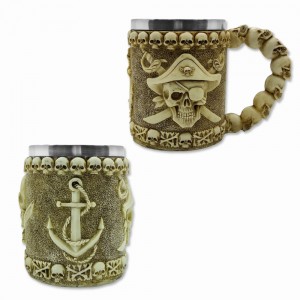 CANECA MEDIEVAL MODELO CAVEIRA PIRATA EM RESINA E INOX 400ML  REF: 2006B CANECA MEDIEVAL MODELO CAVEIRA PIRATA EM RESINA E INOX 400ML  REF: 2006B