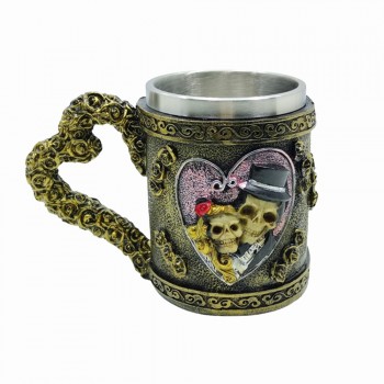 CANECA MEDIEVAL MODELO CAVEIRA RESINA E INOX 400ML REF: 220029B