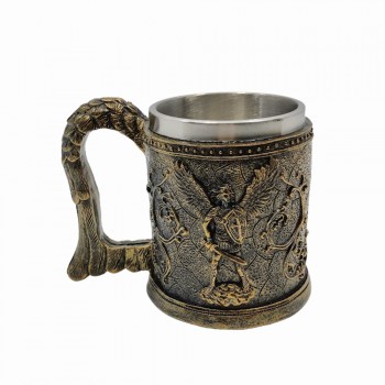 CANECA MEDIEVAL MODELO GUERREIRO ALADO EM RESINA E INOX 400ML REF: 220007B