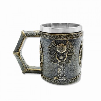 CANECA MEDIEVAL MODELO ANJO EM RESINA E INOX 400ML REF: 22005B