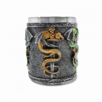CANECA MEDIEVAL MODELO DRAGÃO EM RESINA E INOX 400ML  REF: 2010B