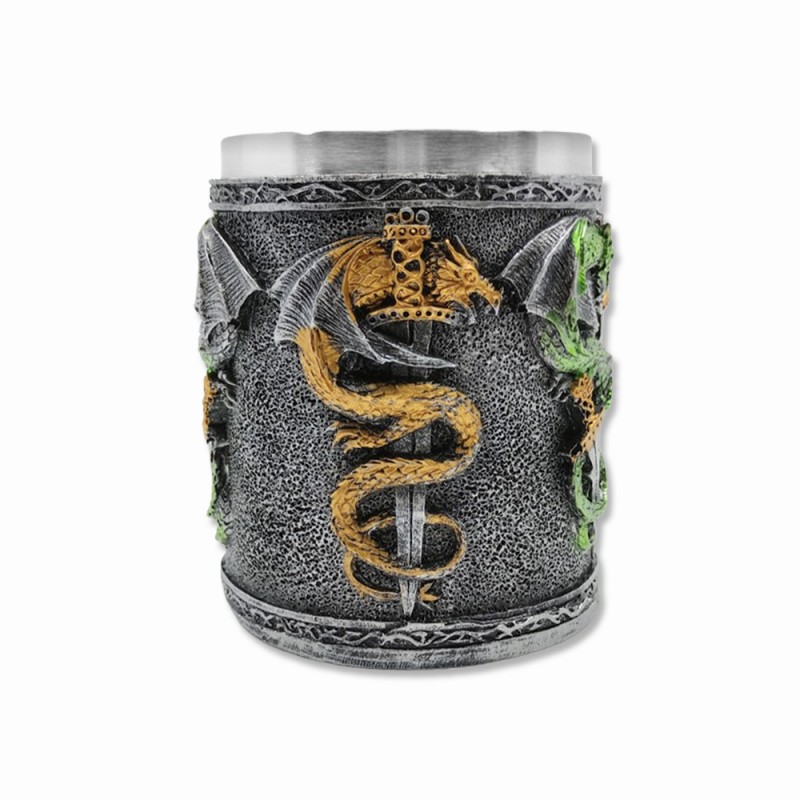 CANECA MEDIEVAL MODELO DRAGÃO EM RESINA E INOX 400ML  REF: 2010B