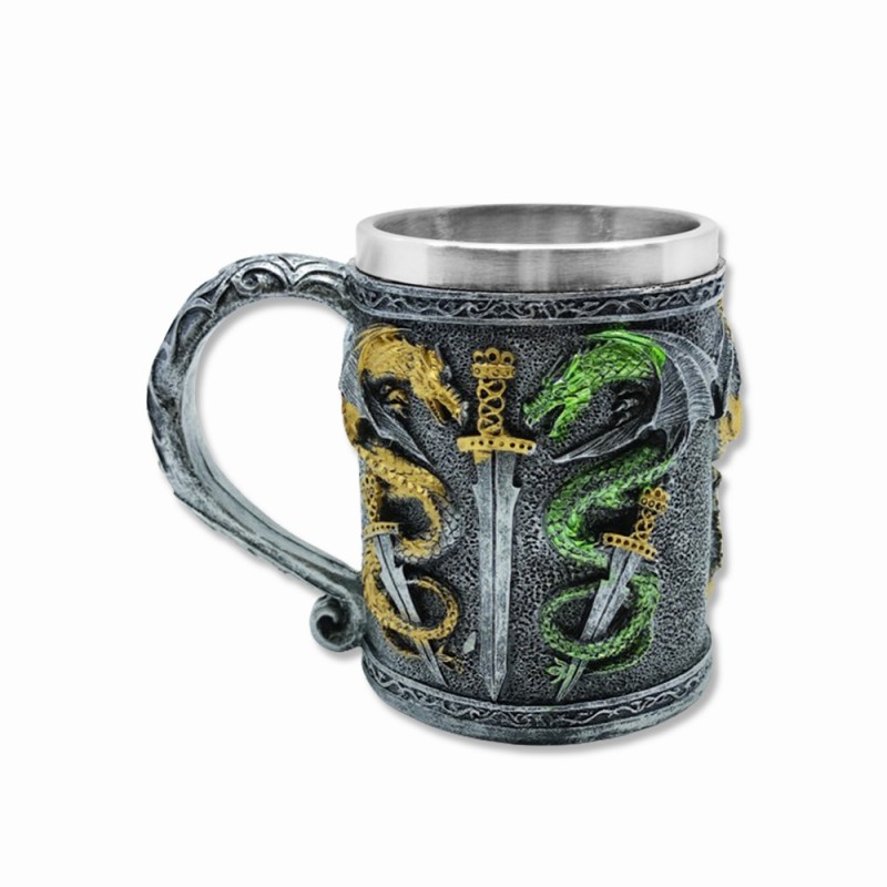 CANECA MEDIEVAL MODELO DRAGÃO EM RESINA E INOX 400ML  REF: 2010B