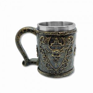 CANECA MEDIEVAL MODELO ESCUDO EM RESINA E INOX 400ML REF: 22003B