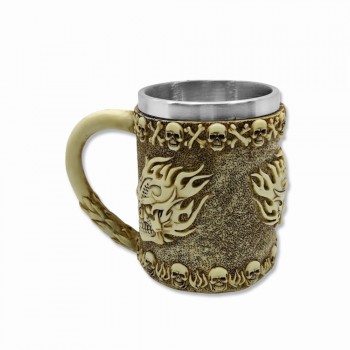 CANECA MEDIEVAL MODELO CAVEIRA EM RESINA E INOX 400ML  REF: 2004B