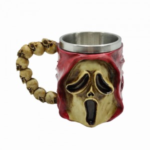 CANECA MEDIEVAL MODELO CAVEIRA RESINA E INOX 400ML REF: 20052B