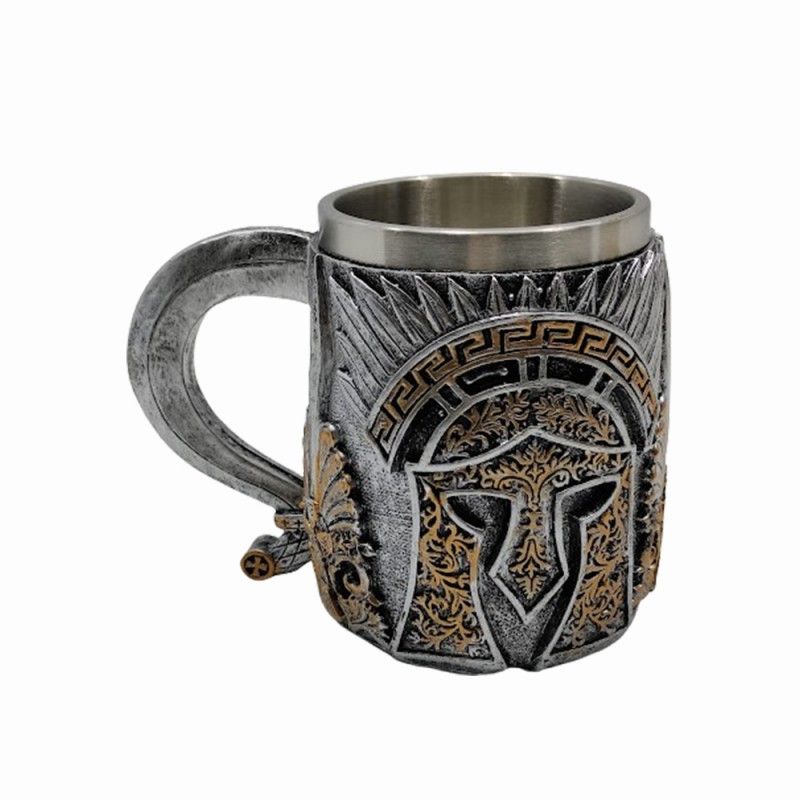 CANECA MEDIEVAL MODELO CAPACETE RESINA E INOX 400ML REF: 220041B