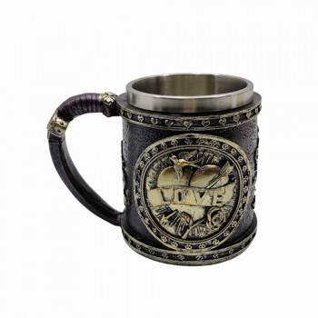 CANECA MEDIEVAL MODELO LOVE & HATE RESINA E INOX 400ML REF: 220040B