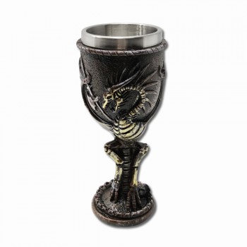 TAÇA MEDIEVAL MODELO DRAGÃO ESQUELETO EM RESINA 180ML REF: 220034A