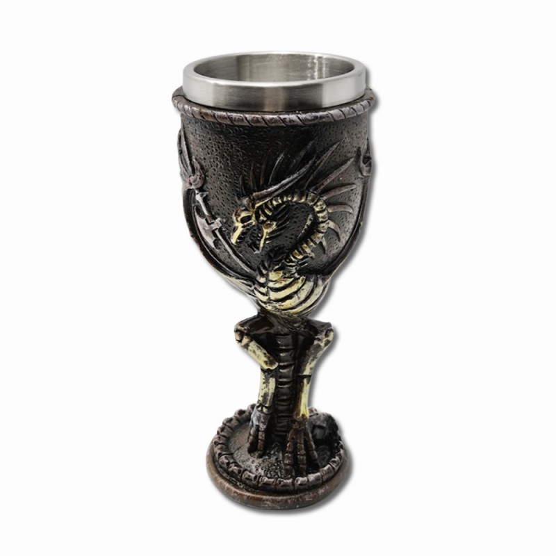 TAÇA MEDIEVAL MODELO DRAGÃO ESQUELETO EM RESINA 180ML REF: 220034A