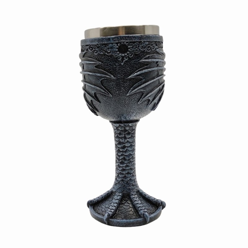 TAÇA MEDIEVAL MODELO DRAGÃO EM INOX E RESINA 180ML REF: 220032A