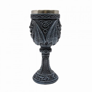 TAÇA MEDIEVAL MODELO DRAGÕES EM INOX E RESINA 180ML REF: 220035A