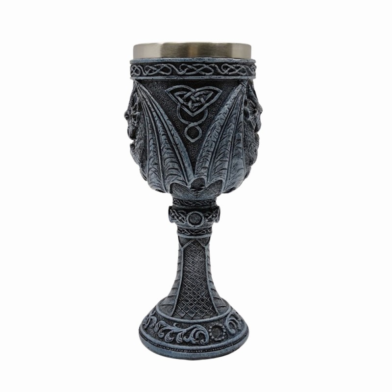 TAÇA MEDIEVAL MODELO DRAGÕES EM INOX E RESINA 180ML REF: 220035A