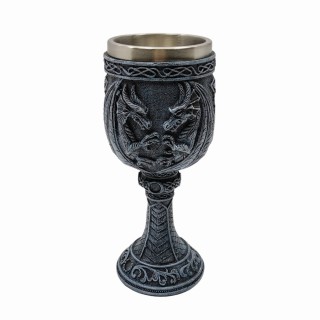 TAÇA MEDIEVAL MODELO DRAGÕES EM INOX E RESINA 180ML REF: 220035A