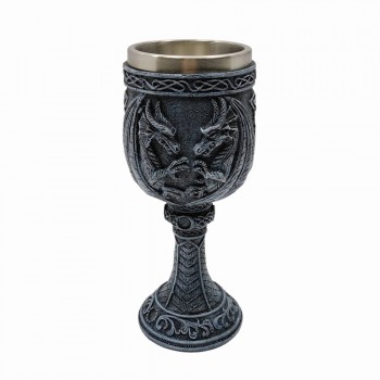 TAÇA MEDIEVAL MODELO DRAGÕES EM INOX E RESINA 180ML REF: 220035A