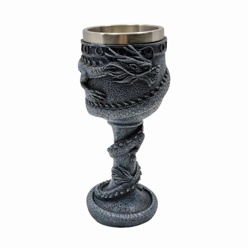 TAÇA MEDIEVAL MODELO DRAGÃO ORIENTAL EM INOX E RESINA 180ML REF:220033A