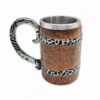 CANECA MEDIEVAL MODELO BARRIL EM RESINA E INOX 600ML  REF: 1152B-G